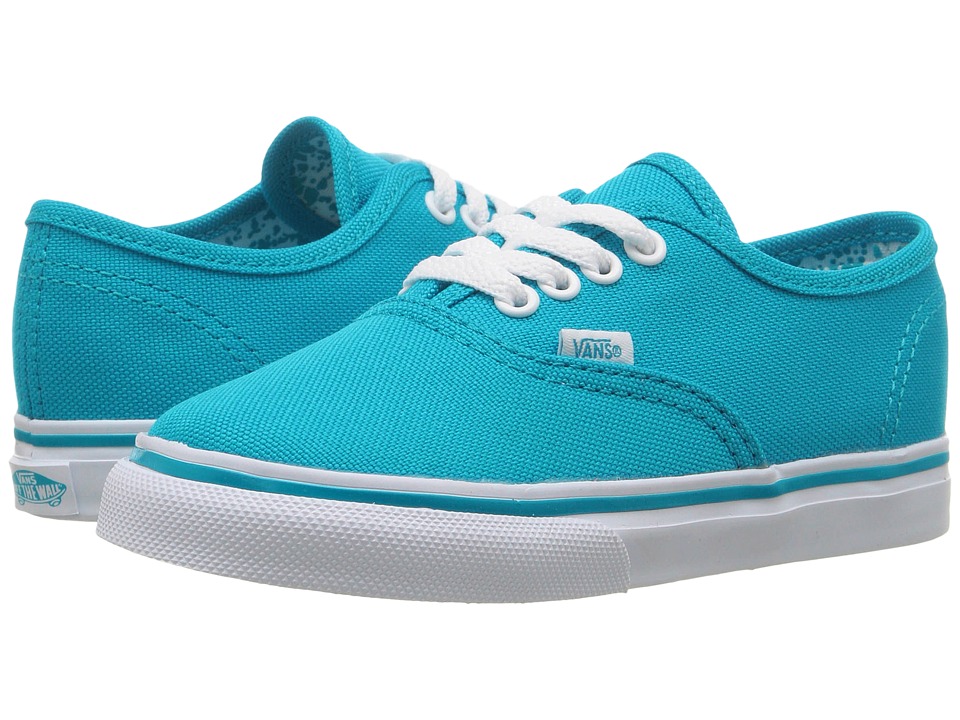 Vans Kids Authentic (Toddler) ((Neon Splatter) Neon Blue/True White) Girls Shoes