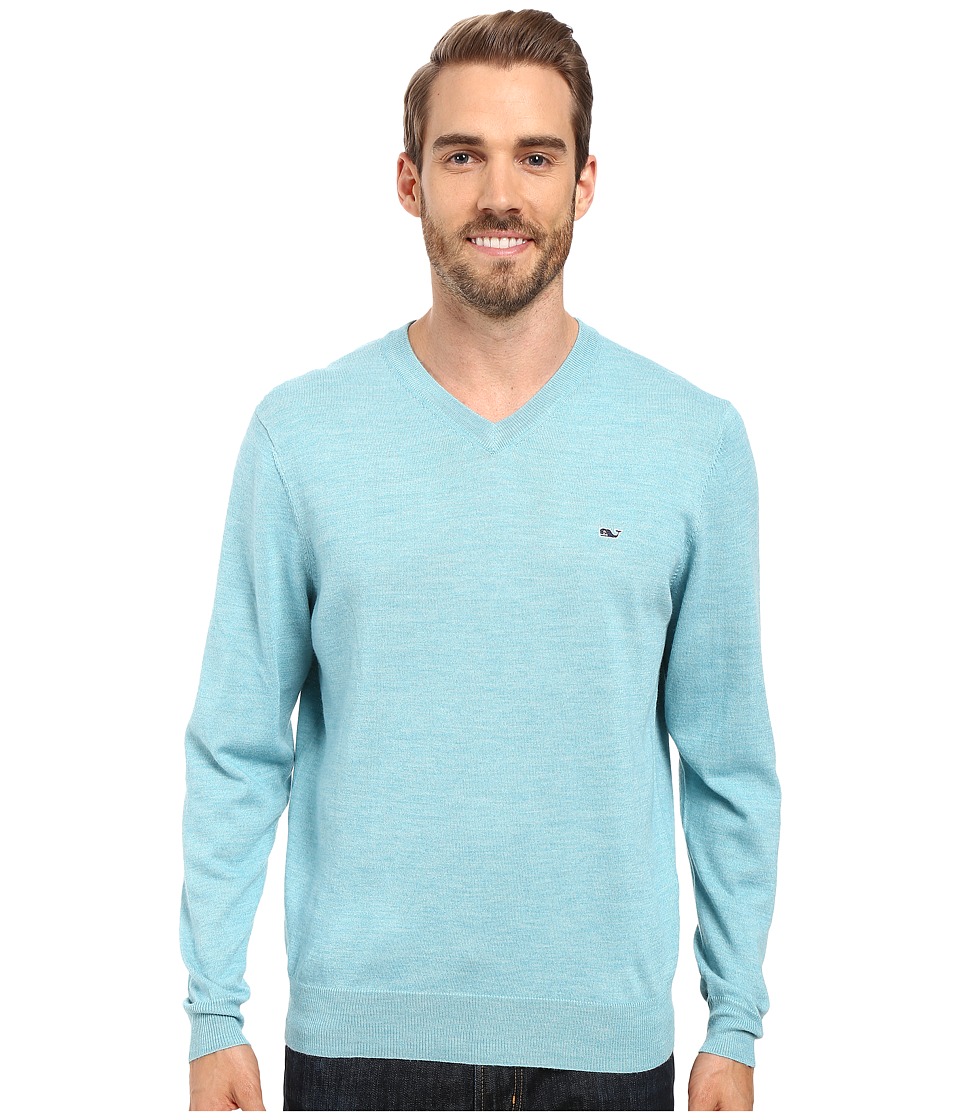 Vineyard Vines Performance Merino Whale V-Neck Shirt (Turquoise) Men