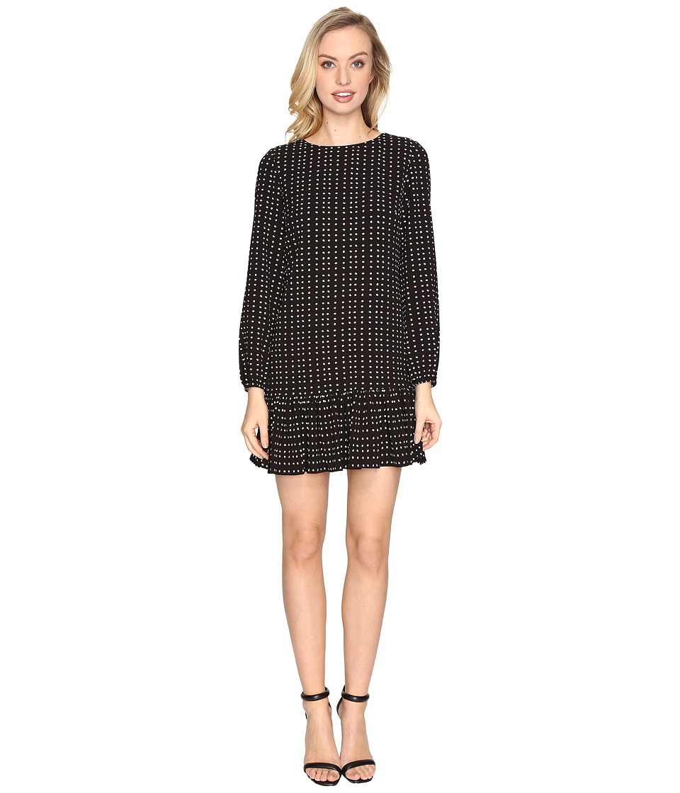 Tahari by ASL Flounced Hem Dot Print Crepe Dress (Black/White) Women