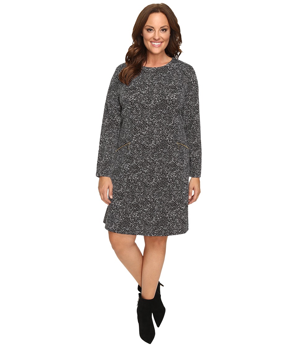 MICHAEL Michael Kors Plus Size Norfolk Long Sleeve Flare Dress (Black) Women