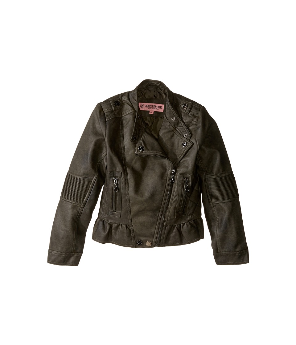 Urban Republic Kids Distressed Faux Leather Jacket (Little Kids/Big Kids) (Olive) Girl