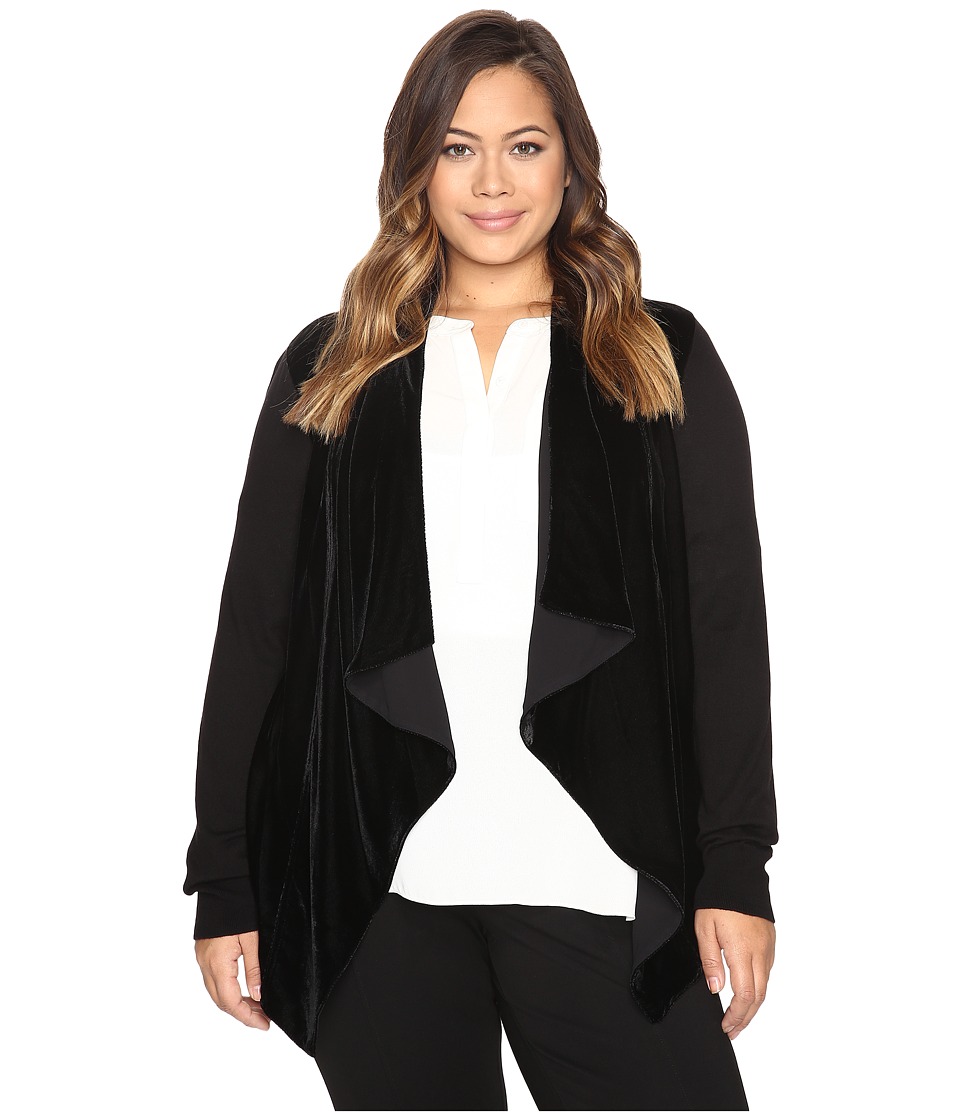 MICHAEL Michael Kors Plus Size Velvet Drape Front Sweater (Black) Women