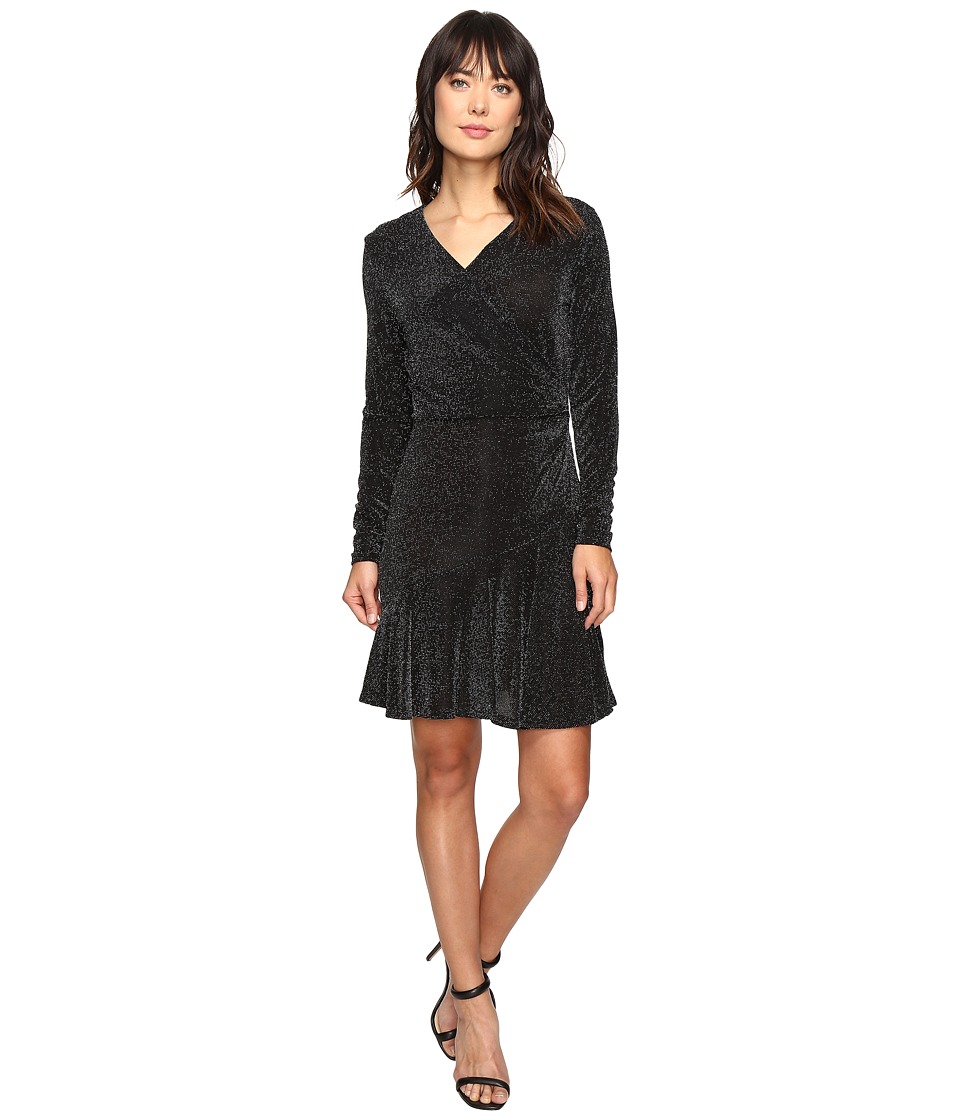 MICHAEL Michael Kors Long Sleeve Wrap Flounce Dress (Black) Women