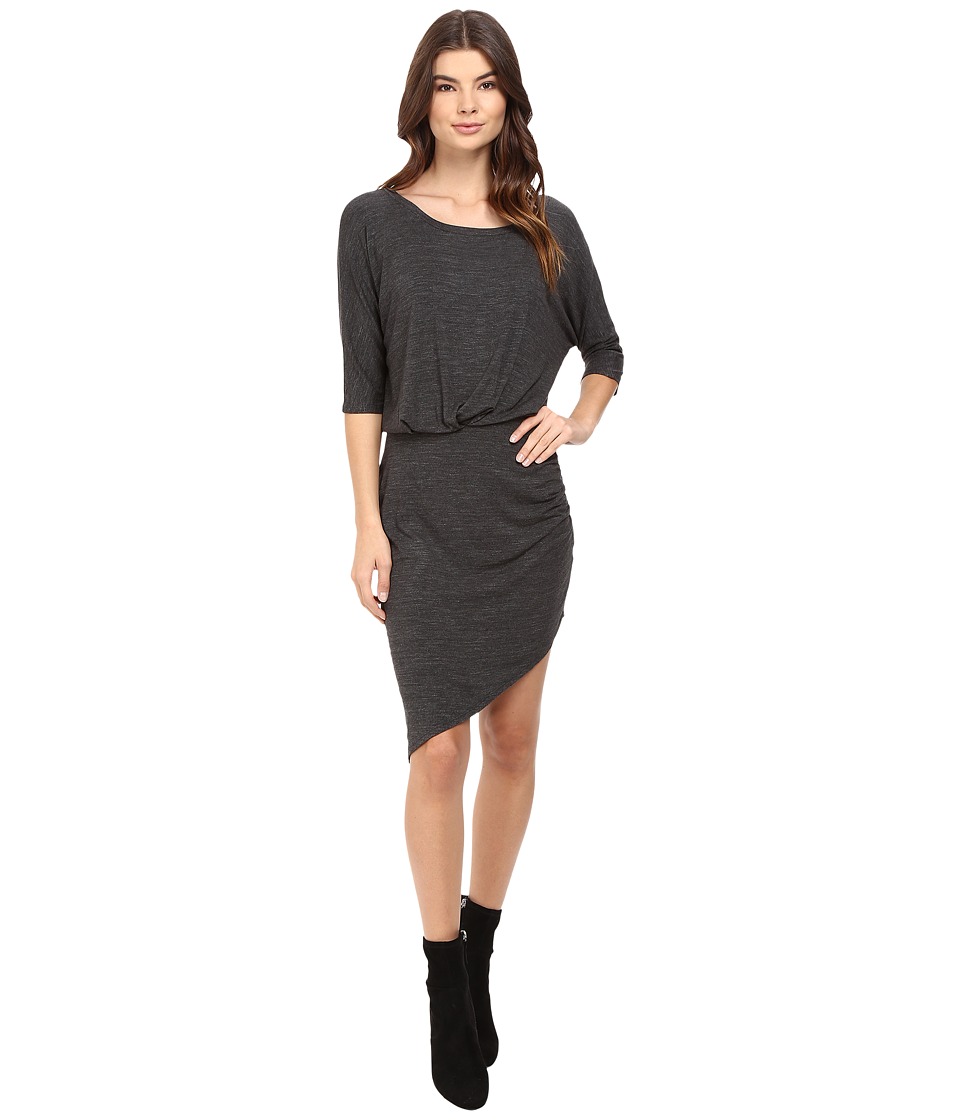 Splendid Heathered Slub Jersey Asymmetrical Hem Dress (Heather Charcoal) Women