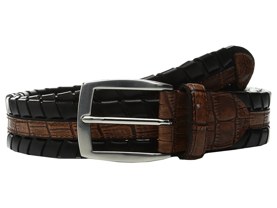 Torino Leather Co. 35mm Laced Harness Leather with Gator Embossed Inset (Black/Tan) Men