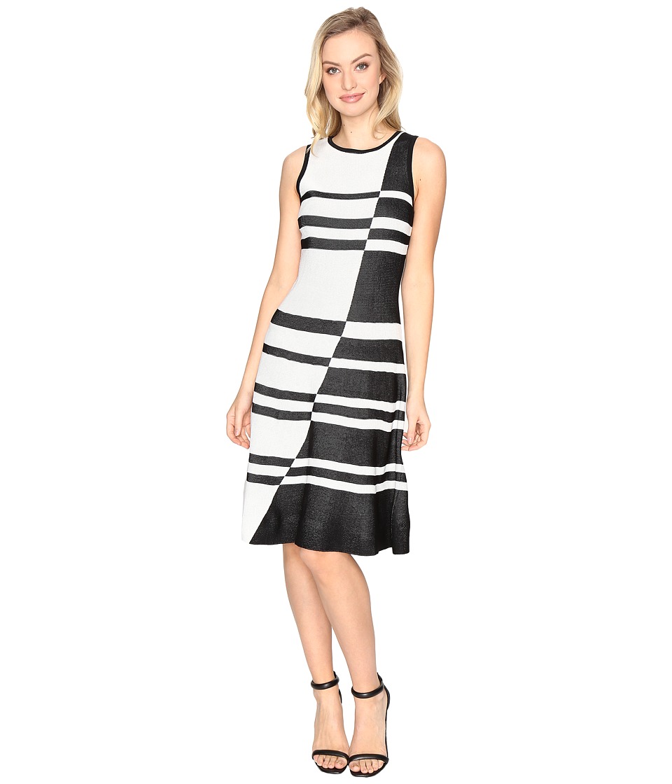 CATHERINE Catherine Malandrino Sleeveless Jacquard Fit Flare Dress (Black/White) Women