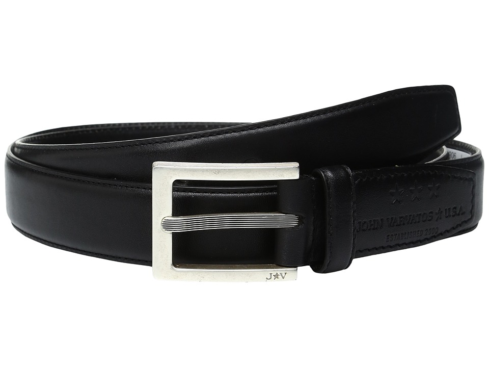 John Varvatos Leather Dress Belt with Rectangular Buckle (Black) Men