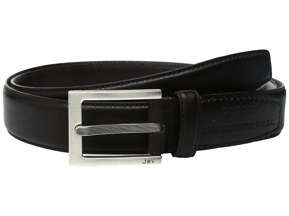 John Varvatos Leather Dress Belt with Rectangular Buckle (Chocolate) Men