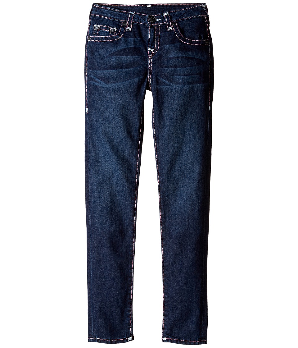 True Religion Kids Casey White and Pink Combo Super T Jeans in Tear Drop Blue (Big Kids) (Tear Drop Blue) Girl