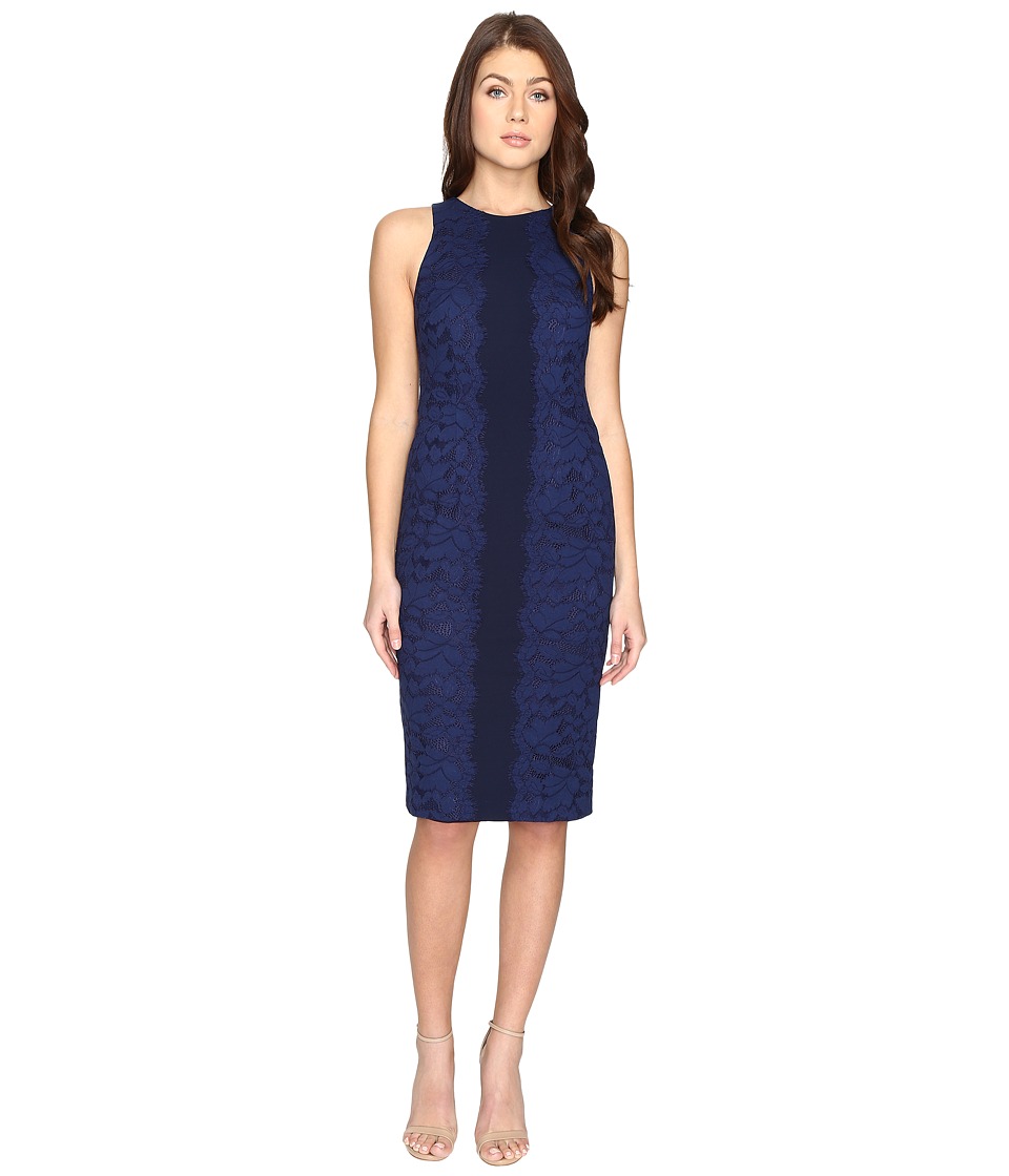 Maggy London Fan Leaf Lace Midi Dress (Blue Indigo) Women