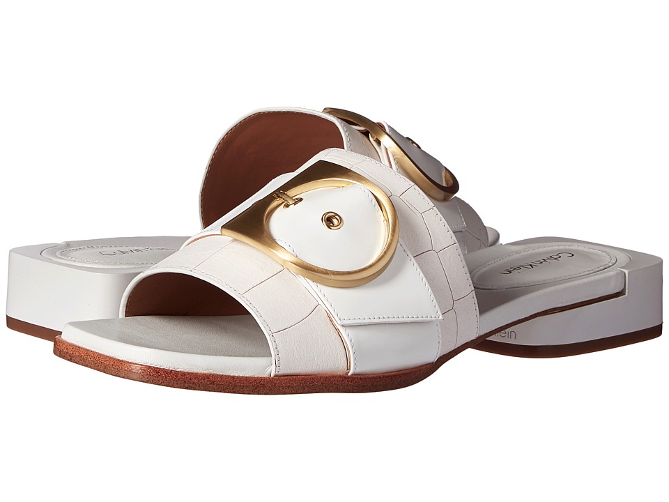 Calvin Klein Anthea (Platinum White Croc Embossed Leather) Women