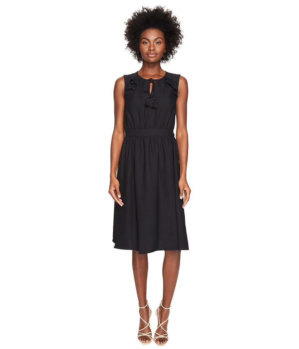 Kate Spade New York Rambling Roses Crepe Ruffle Fit and Flare Dress (Black) Women