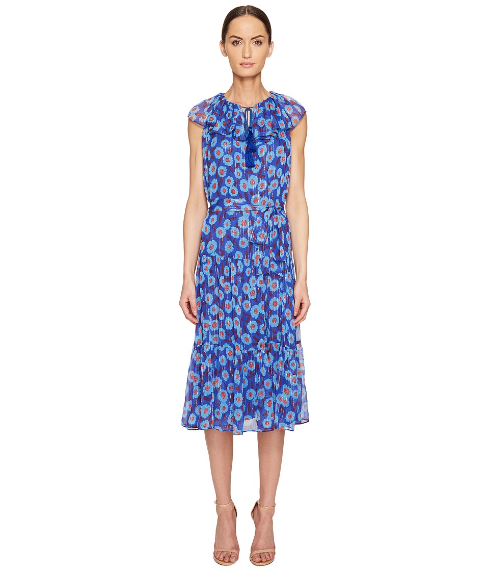 Kate Spade New York Full Plume Tangier Floral Chiffon Dress (Cobalt Blue) Women