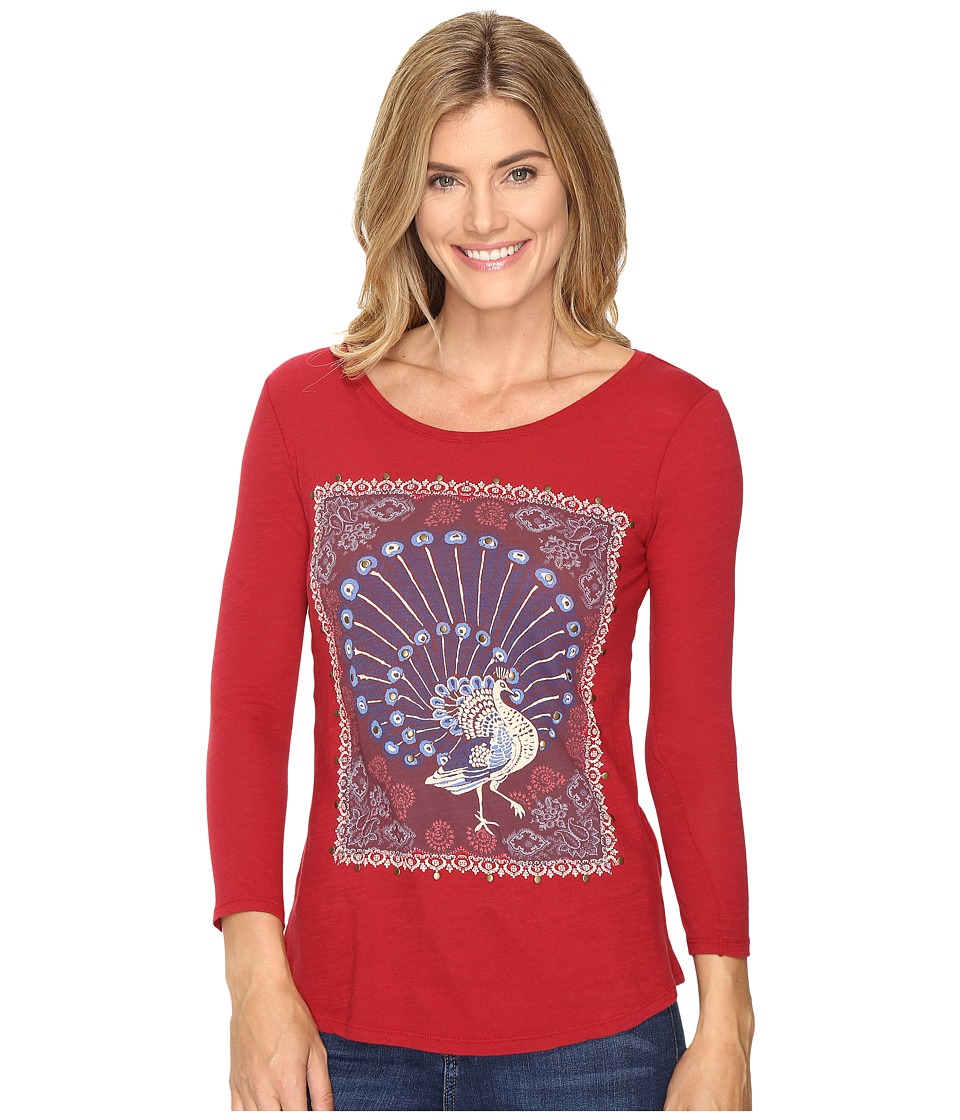 Lucky Brand Peacock Rug Tee (Rio Red) Women