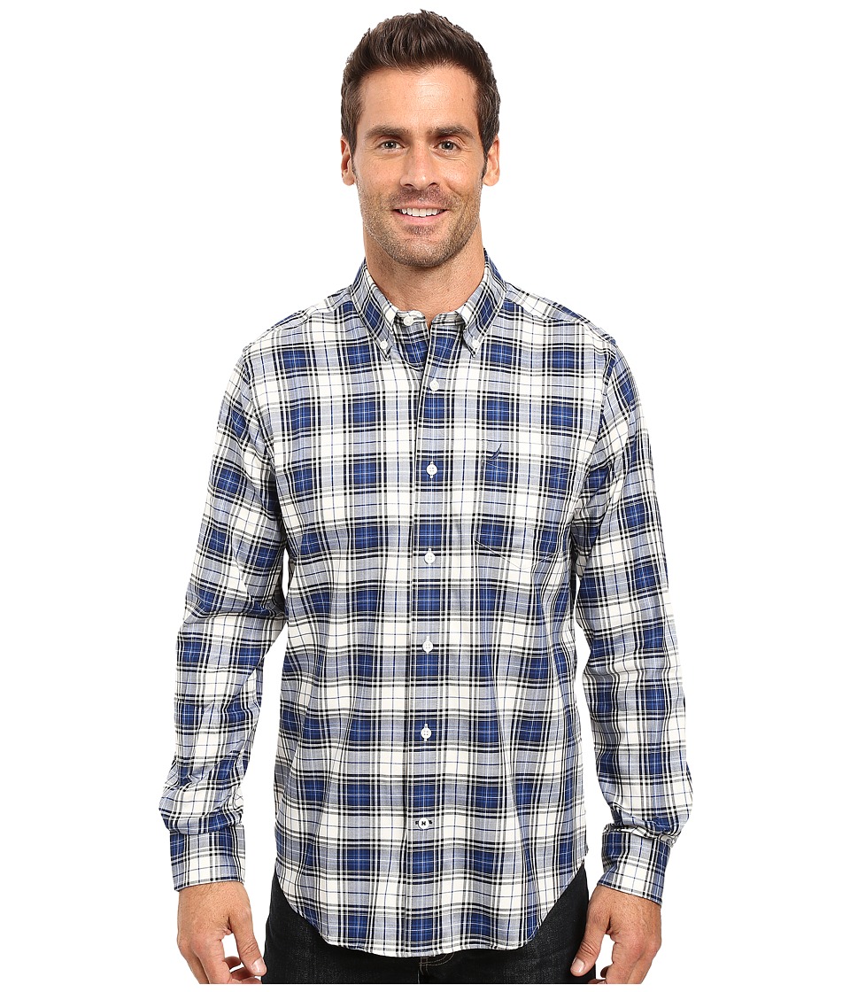 Nautica Long Sleeve Wrinkle Resistant Plaid Shirt (Estate Blue) Men