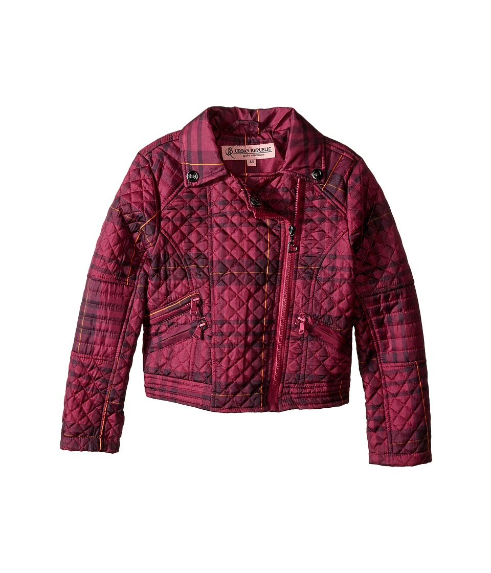 Urban Republic Kids Moto Thinfill Quilted Jacket (Little Kids/Big Kids) (Tartan Pink Plaid) Girl