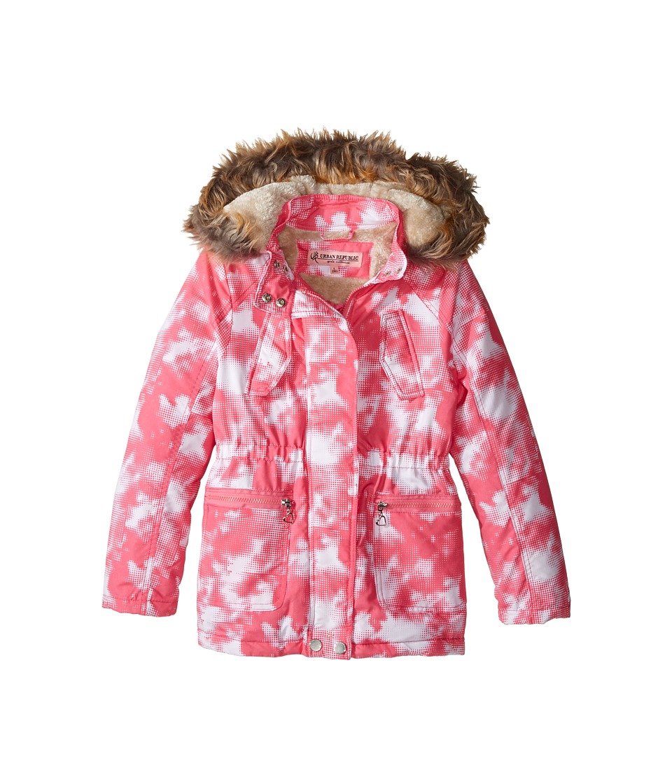 Urban Republic Kids Peach-Finish Microfiber Jacket w/ Detachable Faux Fur Hood (Little Kids/Big Kids) (Pink/White) Girl