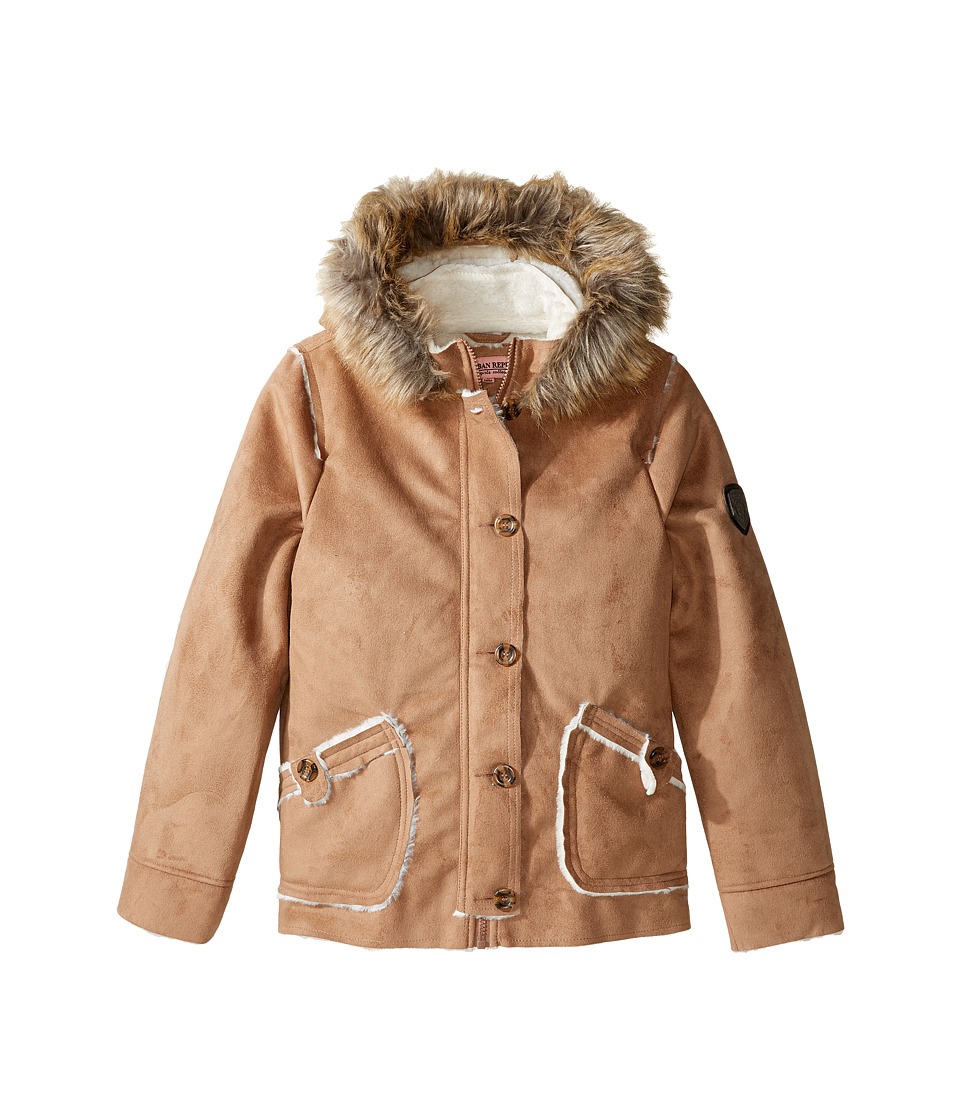 Urban Republic Kids Hooded Ultra Suede Faux Shearling Jacket (Little Kids/Big Kids) (Caramel) Girl