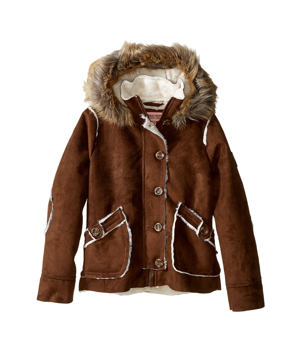 Urban Republic Kids Hooded Ultra Suede Faux Shearling Jacket (Little Kids/Big Kids) (Coffee) Girl