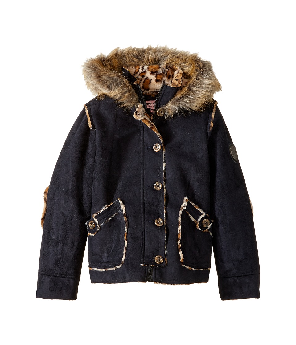 Urban Republic Kids Hooded Ultra Suede Faux Shearling Jacket (Little Kids/Big Kids) (Black) Girl