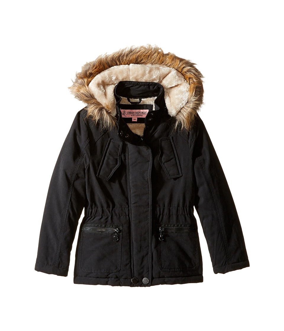 Urban Republic Kids Peach-Finish Microfiber Jacket w/ Detachable Faux Fur Hood (Little Kids/Big Kids) (Black) Girl