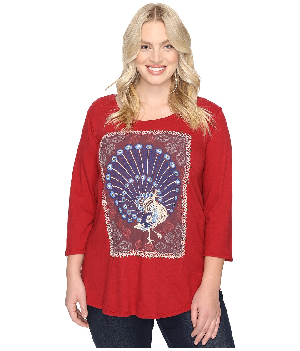 Lucky Brand Plus Size Peacock Rug Tee (Rio Red) Women