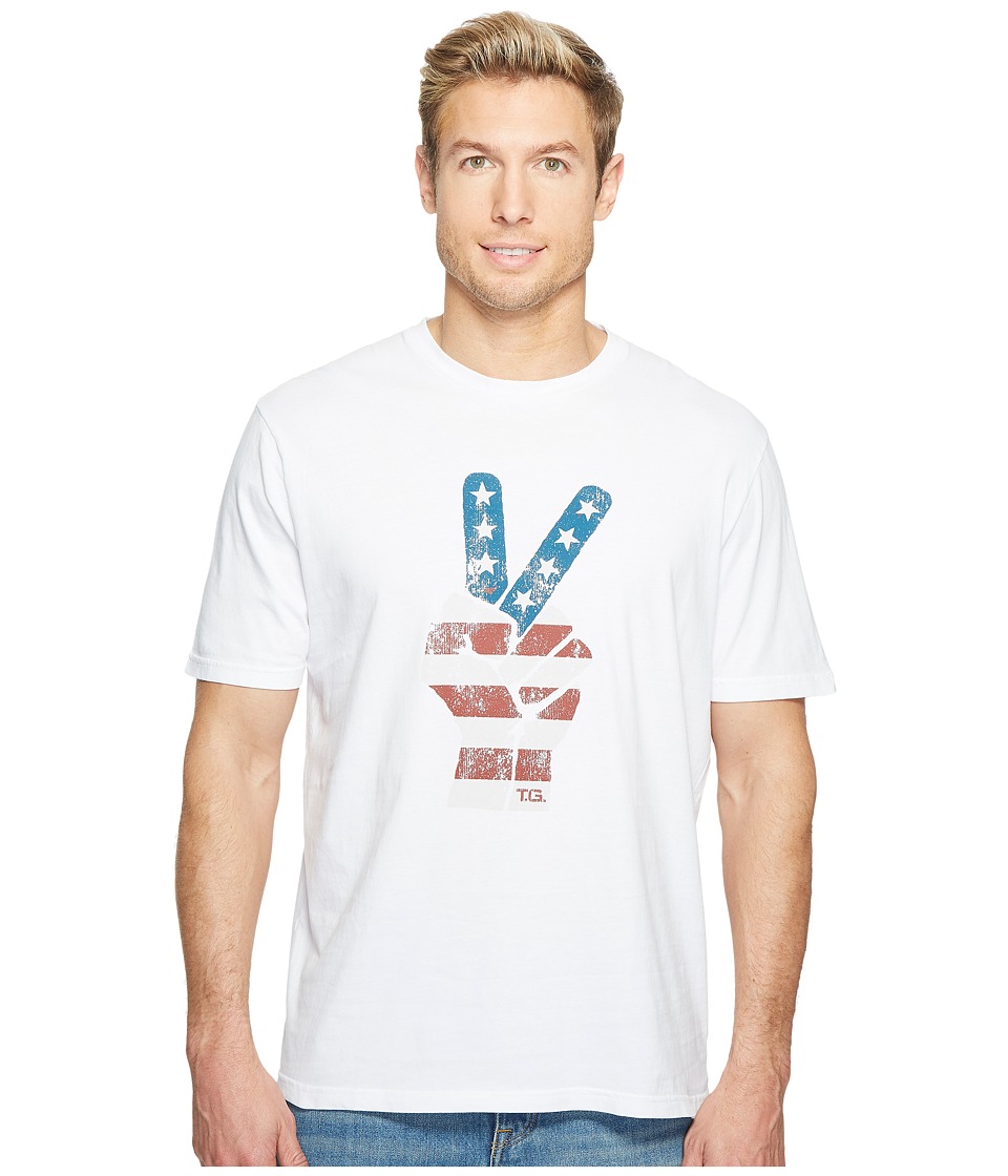 True Grit Peace Vintage Screen Print Short Sleeve Tee Combed Cotton (Optic White) Men