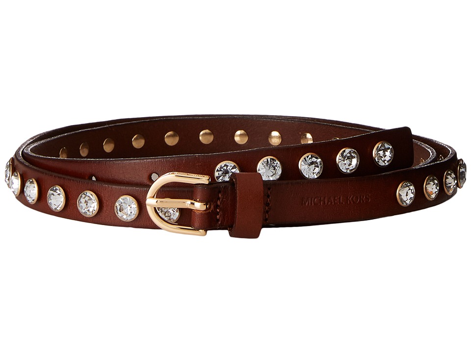 MICHAEL Michael Kors 16mm Veg Leather Belt with All Over Crystal Studs (Luggage) Women
