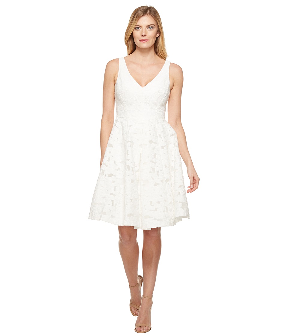 Maggy London Sheer Blossom Burnout Fit and Flare Dress (White) Women