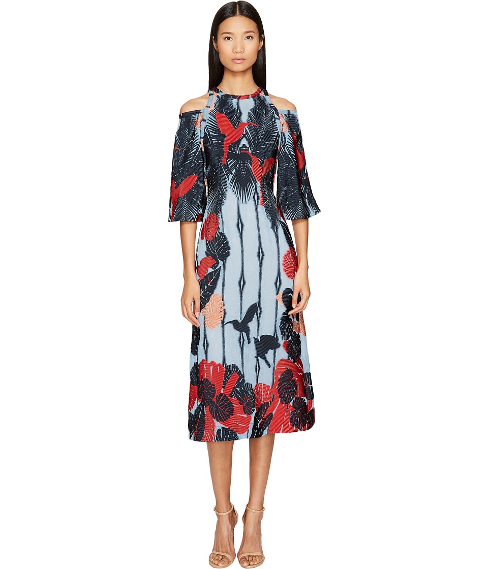 YIGAL AZROUEL Cold Shoulder Flare Dress (Celeste Blue) Women