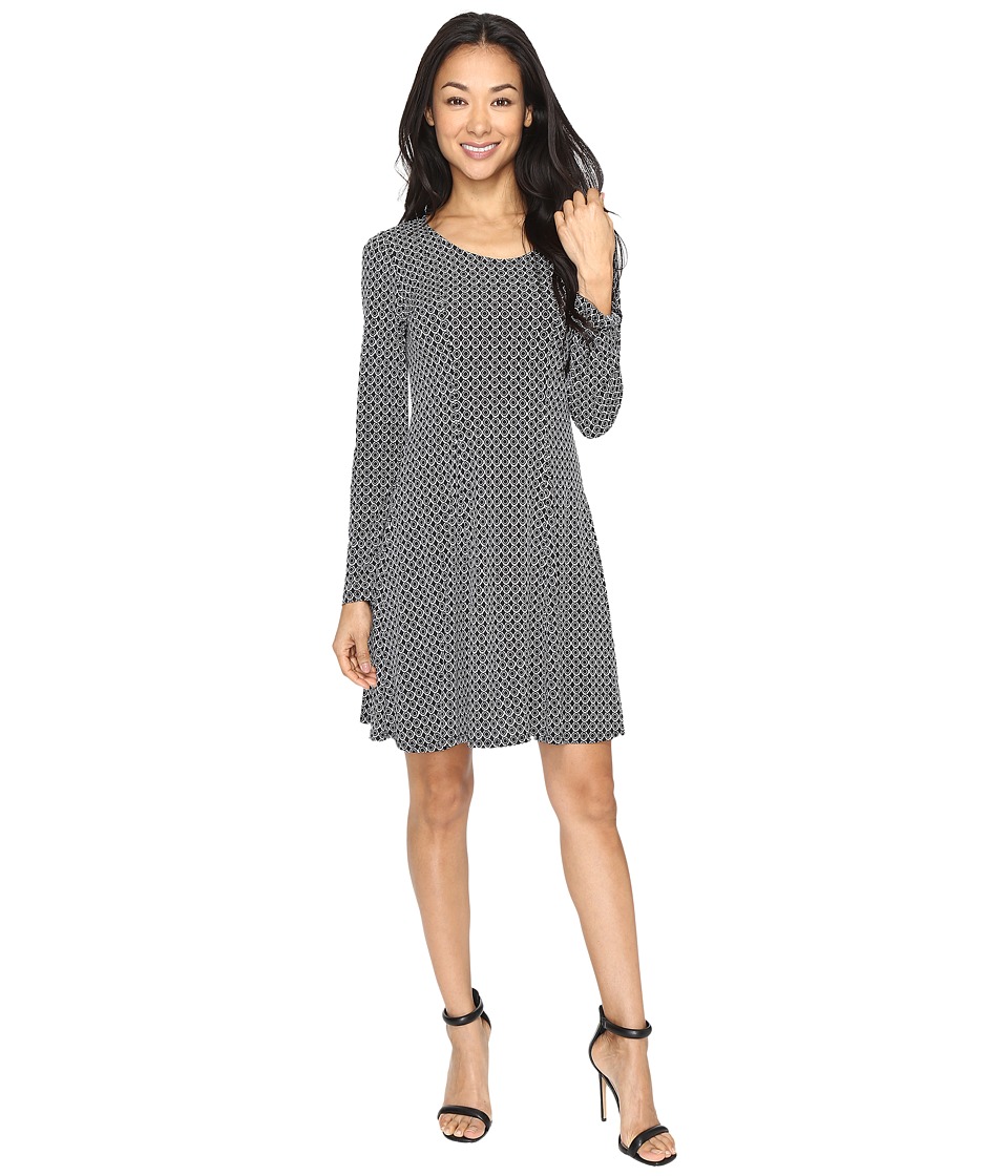Karen Kane Geo Diamond Flared Godet Dress (Black/Off-White) Women