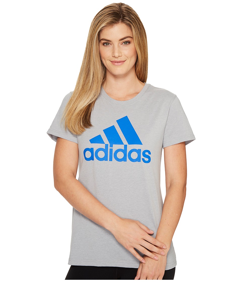 adidas Badge Of Sport Logo Tee (Medium Grey Heather/Blue) Women