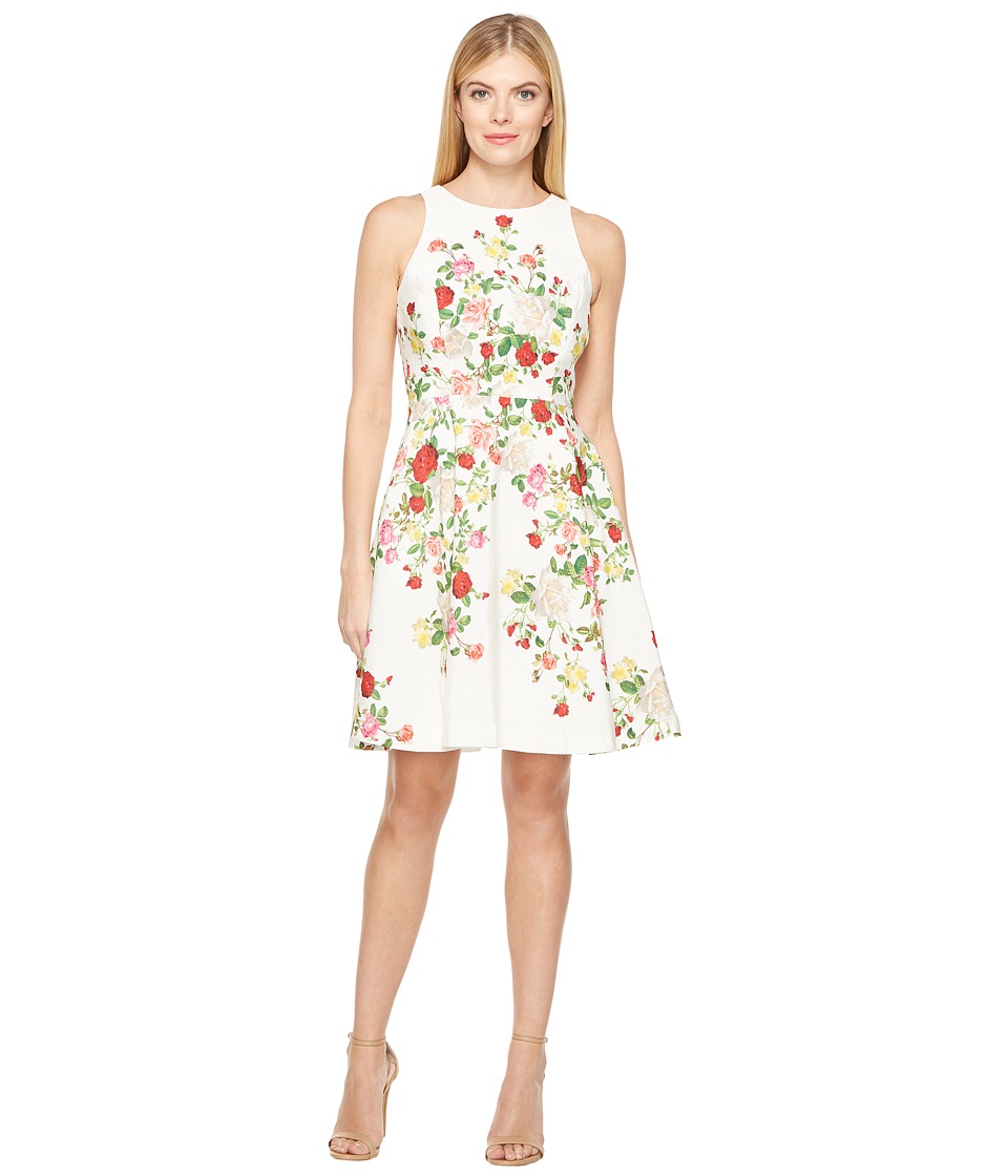 Tahari by ASL Faille Floral Fit Flare Dress (White/Red/Lemon) Women