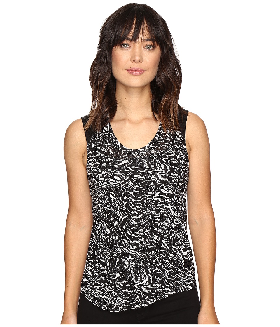 Calvin Klein Jeans Printed Lace Pieced Sleeveless Knit Shirt (Black) Women