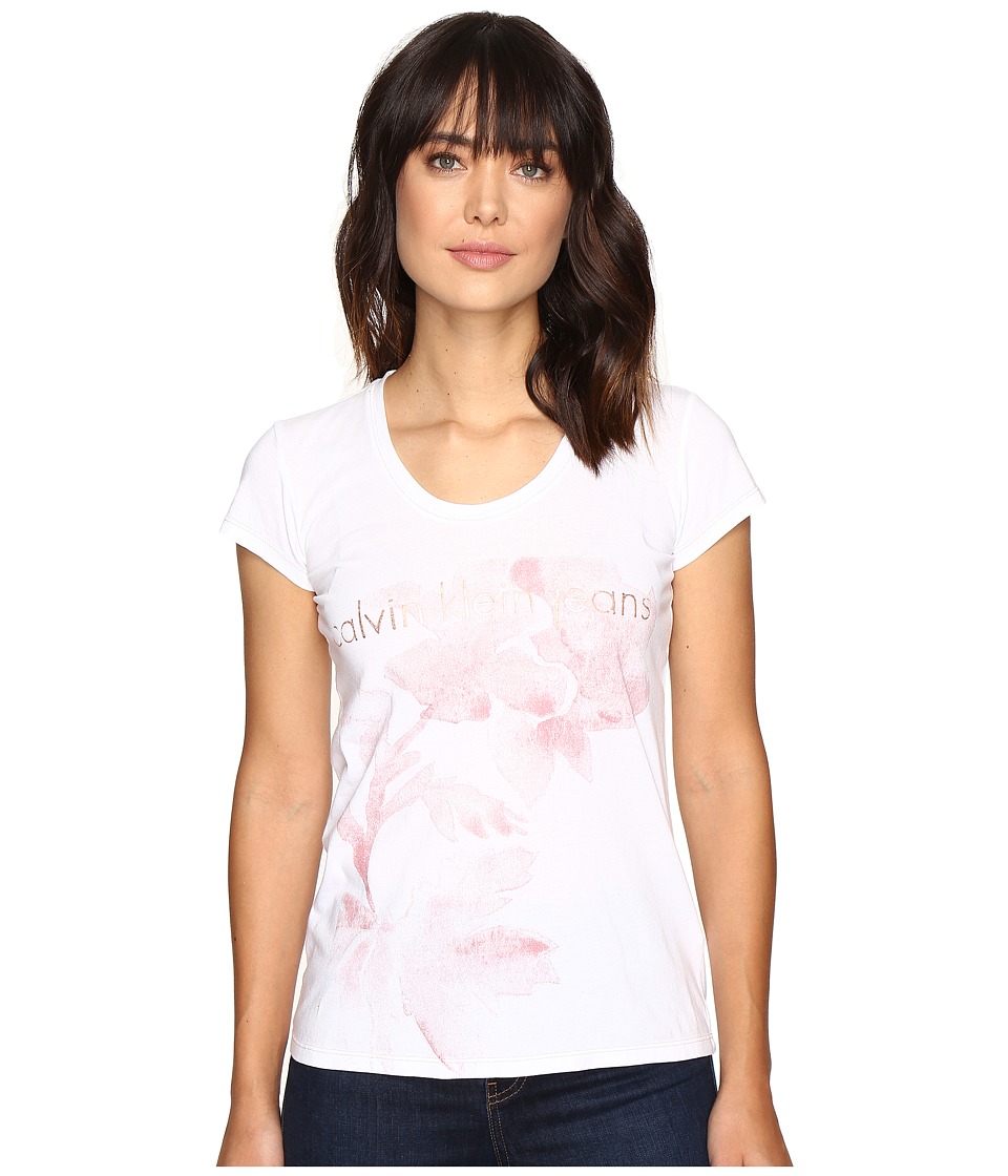 Calvin Klein Jeans Flower Logo Tee (Classic White) Women