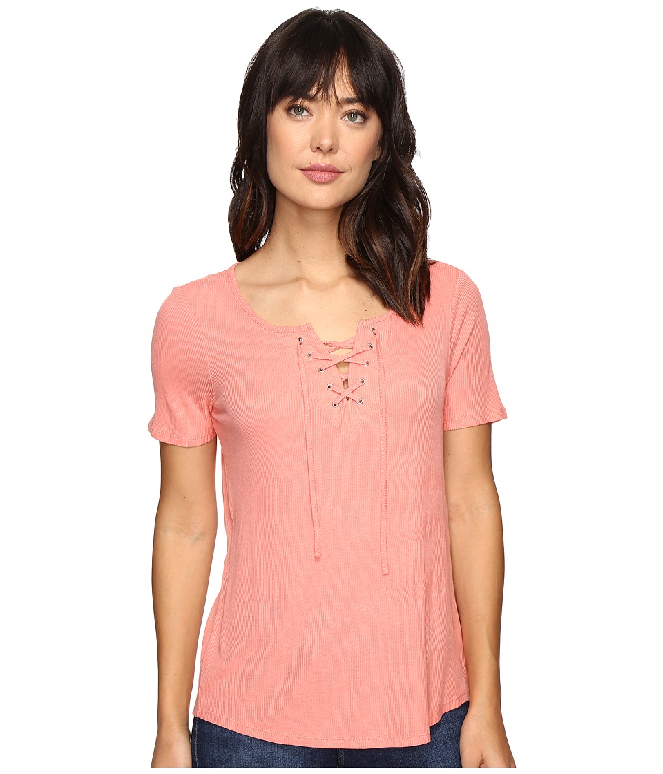 Calvin Klein Jeans Laced-Up Short Sleeve Tee (Shell Pink) Women
