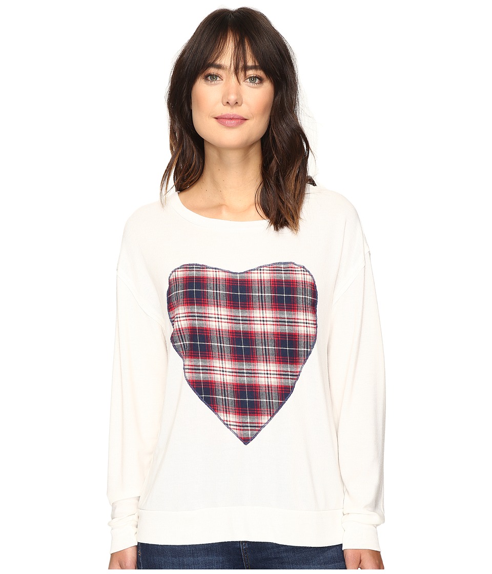 Dylan by True Grit Glam Softest Fleece Love Sweatshirt with Plaid Heart (Chalk/Grey Heart) Women