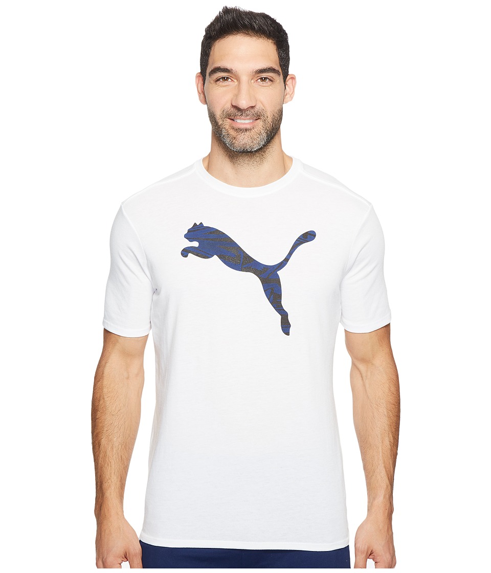 PUMA Puma Cat Logo Print Fill Tee (Puma White Heather) Men