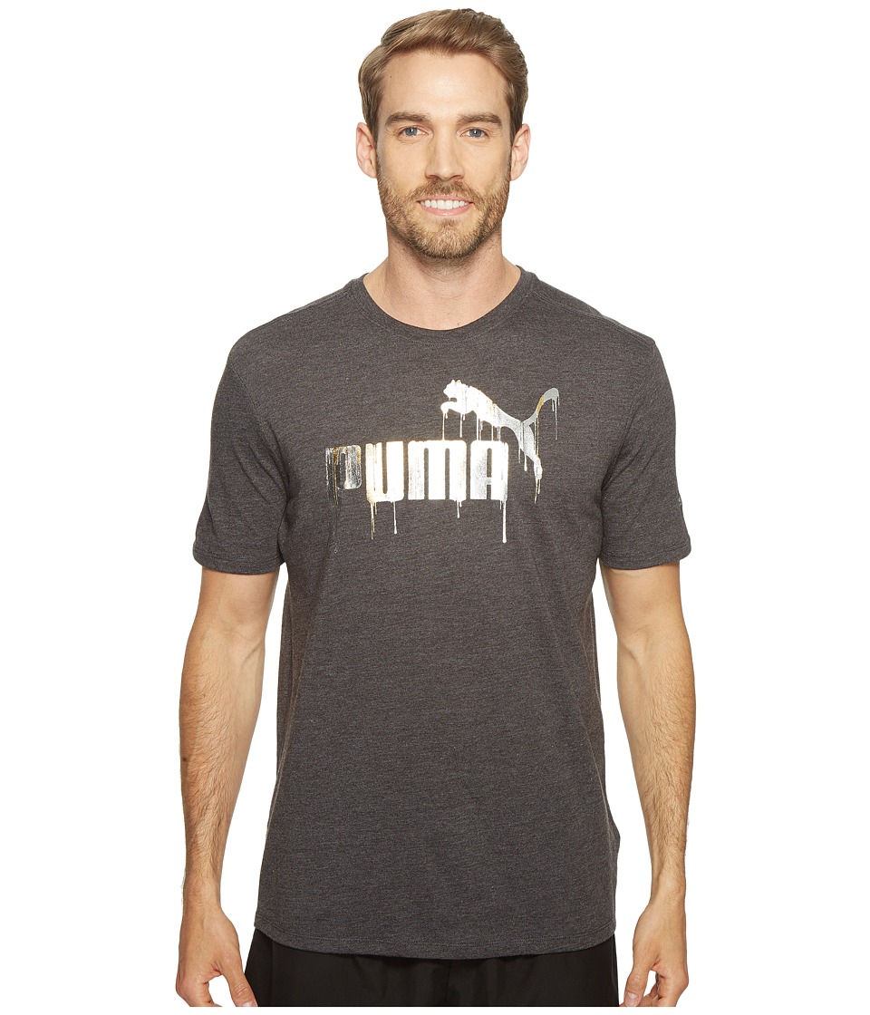 PUMA No. 1 Drip Logo Tee (Dark Gray Heather/Silver Foil) Men