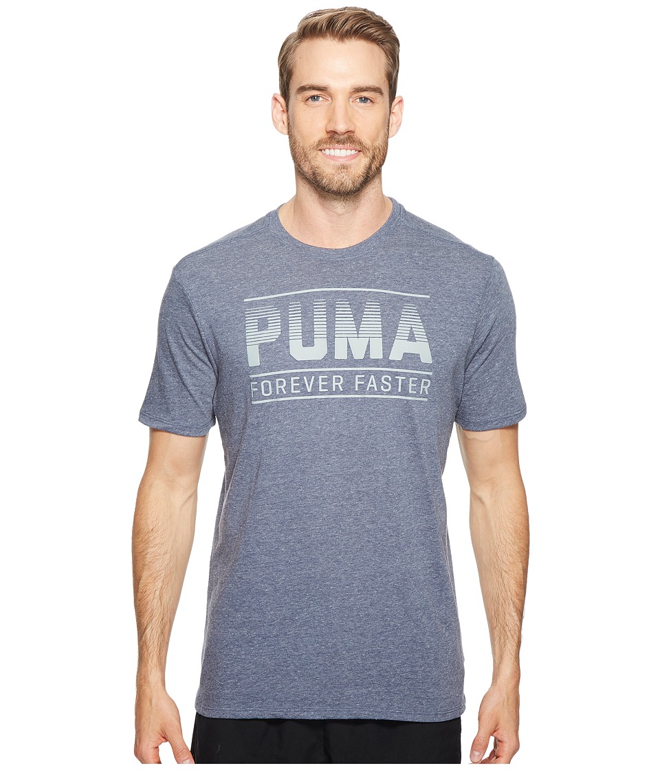 PUMA Forever Faster Bar Graphic Tee (Peacoat Heather) Men