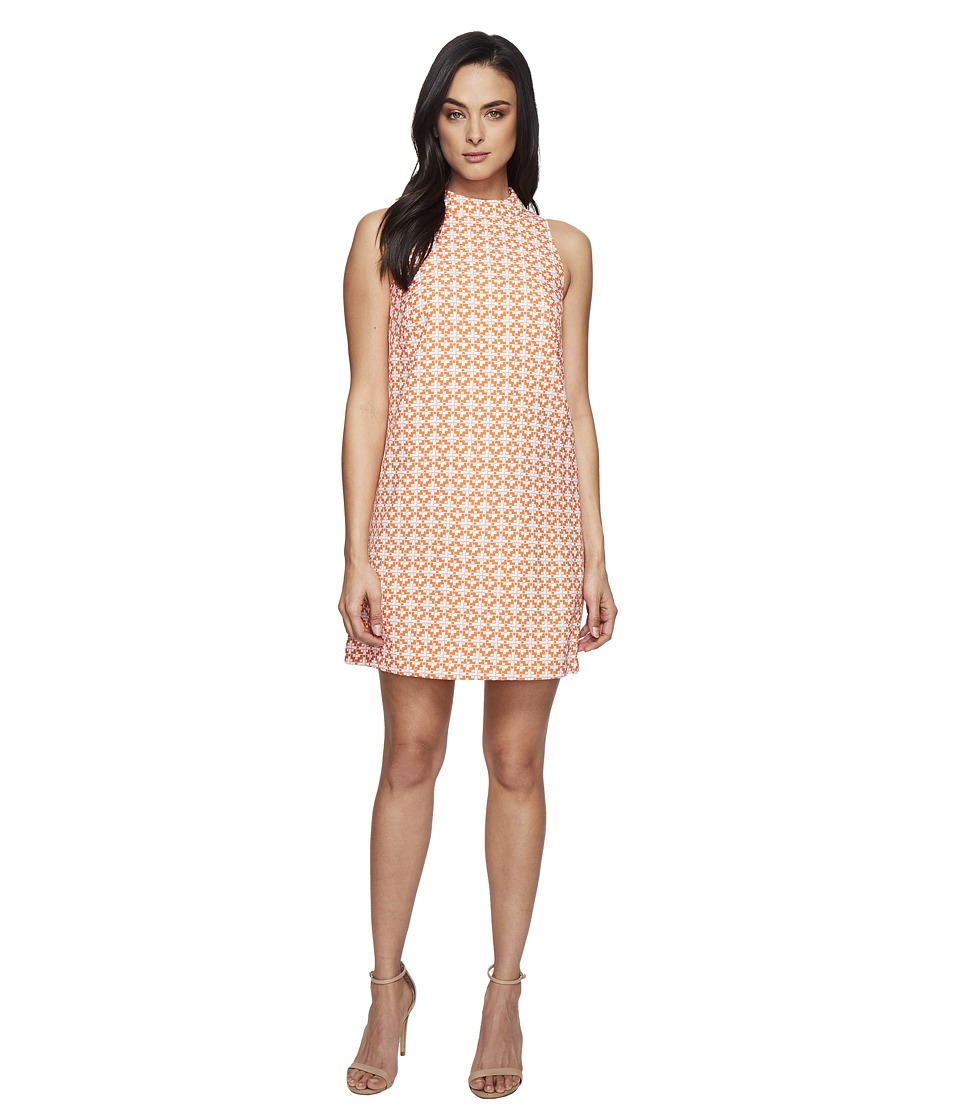 Tahari by ASL Mock Neck Jacquard Trapeze (Orange/White) Women