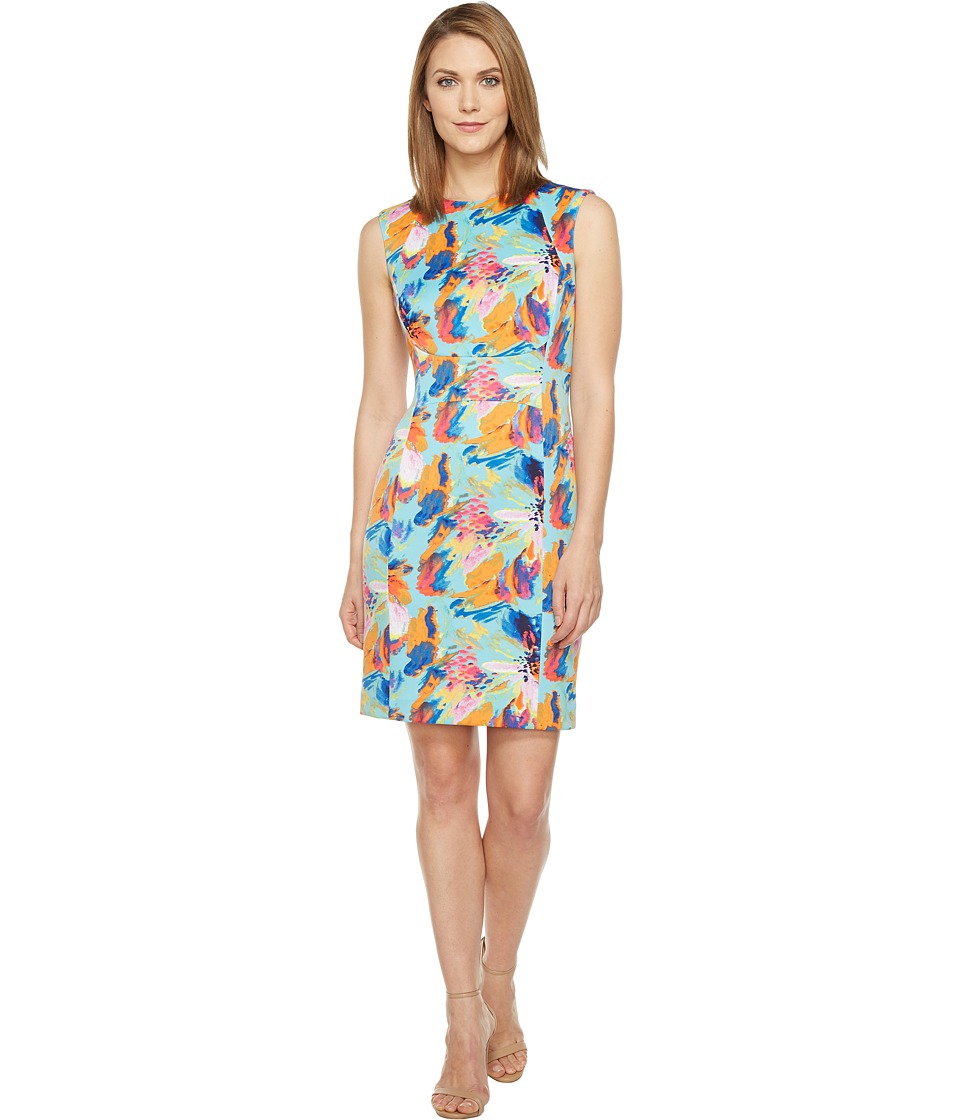 Tahari by ASL Floral Scuba Sheath Dress (Turquoise/Mango/Pink) Women