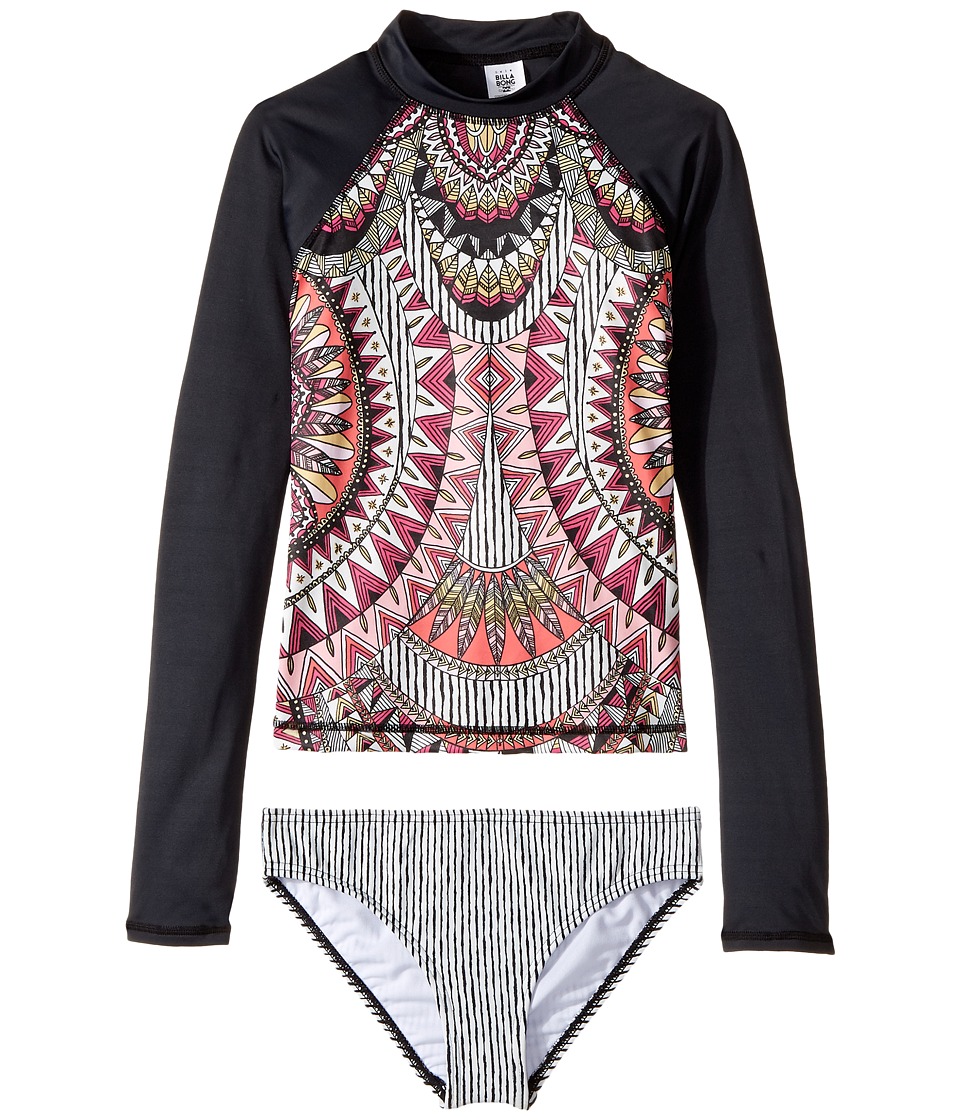 Billabong Kids Boho babe Long Sleeve Rashguard Set (Little Kids/Big Kids) (Black Sands) Girl