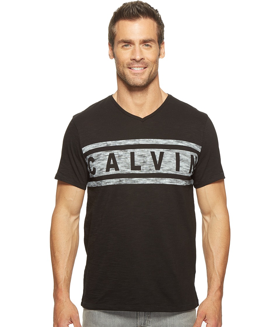 Calvin Klein Jeans Stripe Calvin Logo V-Neck Tee (Black) Men