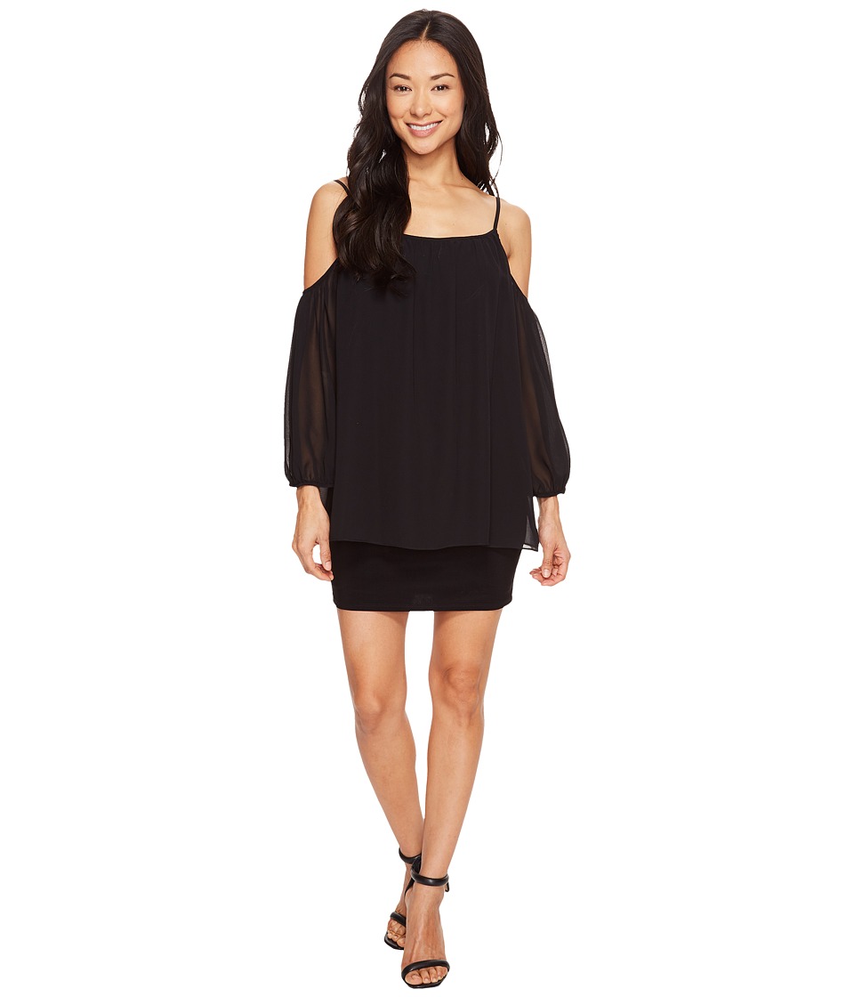 Laundry by Shelli Segal Cold Shoulder Spaghetti Popover Cocktail Dress (Black) Women
