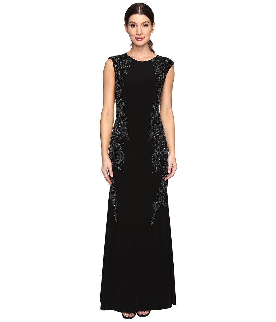 Adrianna Papell Cap Sleeve Jersey Beaded Gown (Black) Women