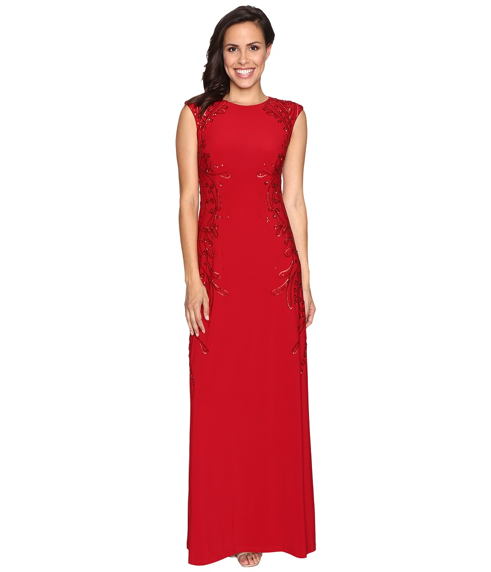 Adrianna Papell Cap Sleeve Jersey Beaded Gown (Cardinal) Women