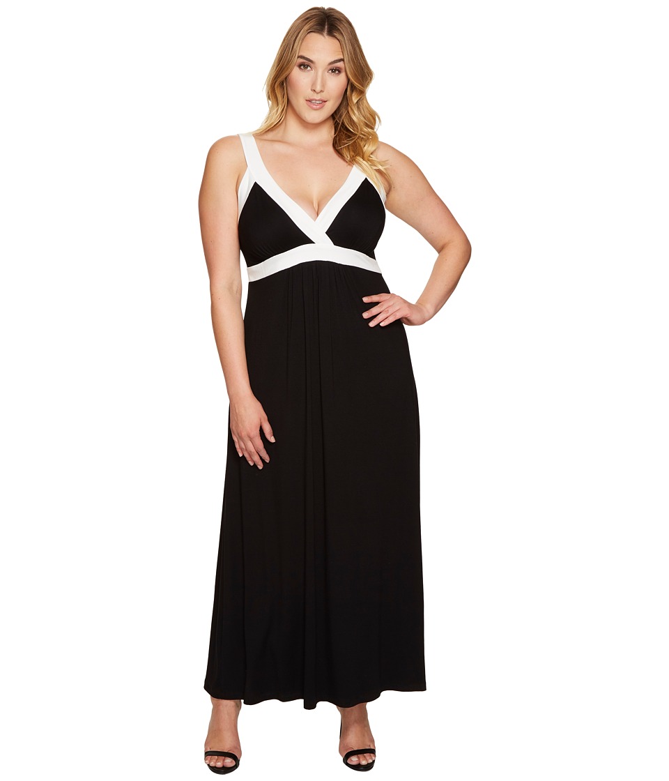 Karen Kane Plus Plus Size Banded Maxi Dress (Black/Off-White) Women