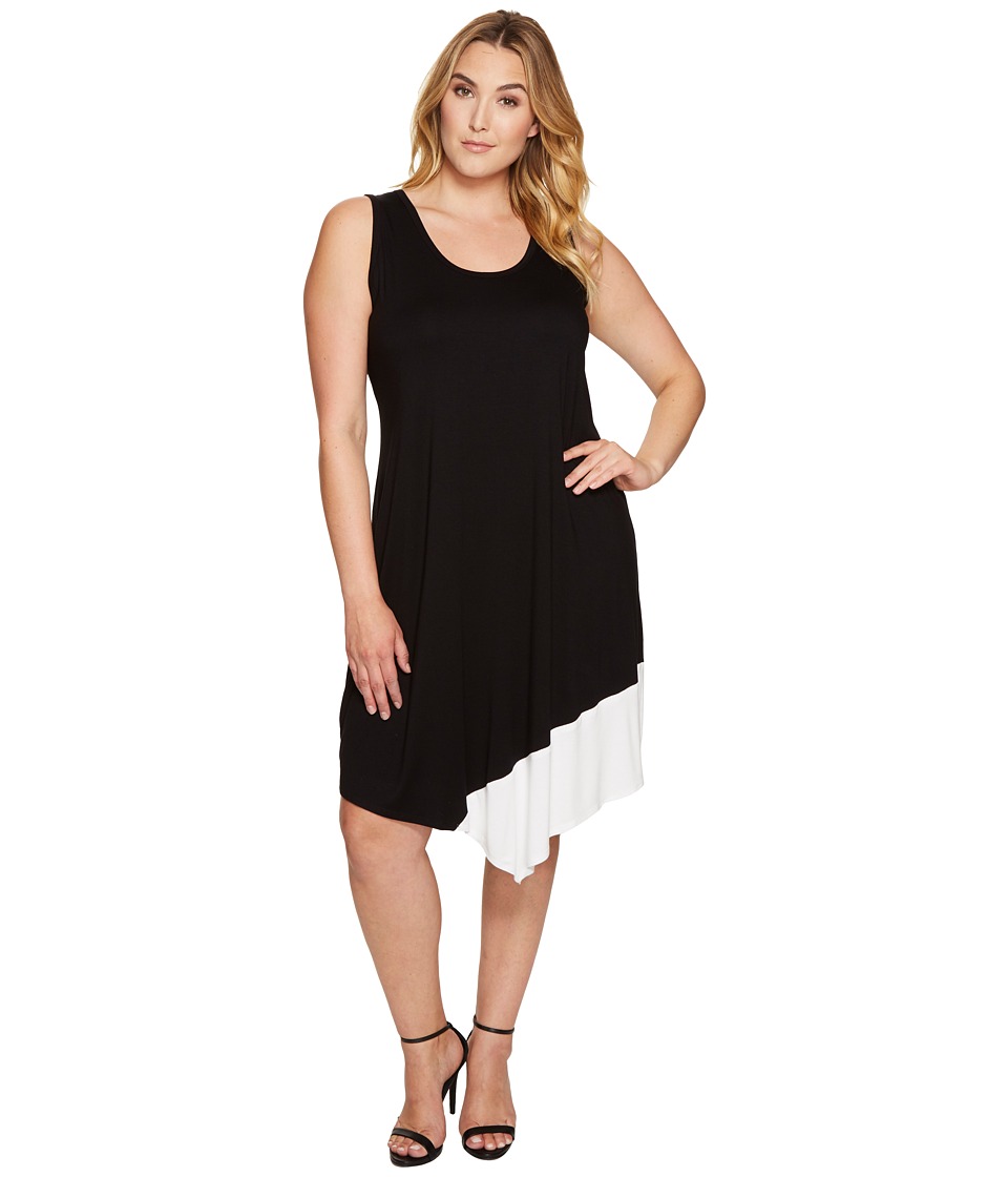 Karen Kane Plus Plus Size Color Block Asymmetric Hem Tank Dress (Black/Off-White) Women