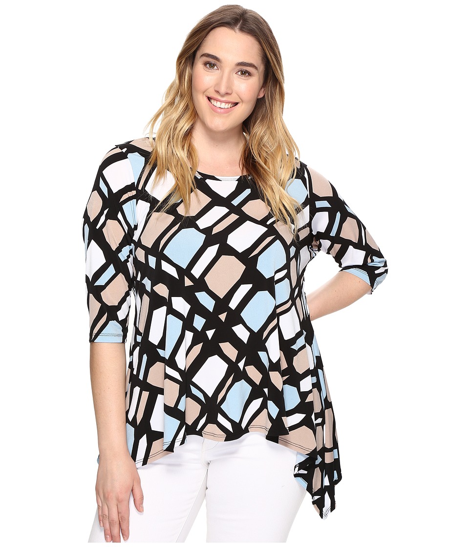 Karen Kane Plus - Plus Size 3/4 Sleeve Handkerchief Top (Print) Women